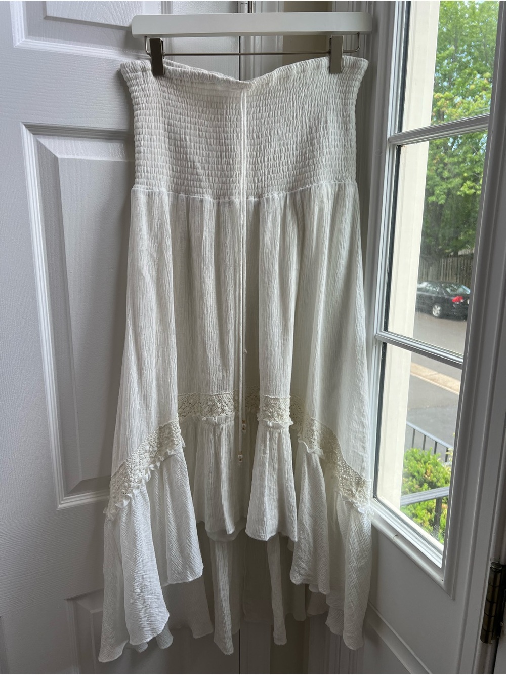 LIFE White Smocked Strapless Hi-Low Boho Dress